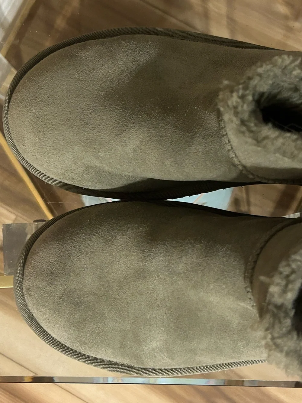 Koolaburra by UGG Mini Short Olive Green Suede Shearling Lined Ankle Booties 8